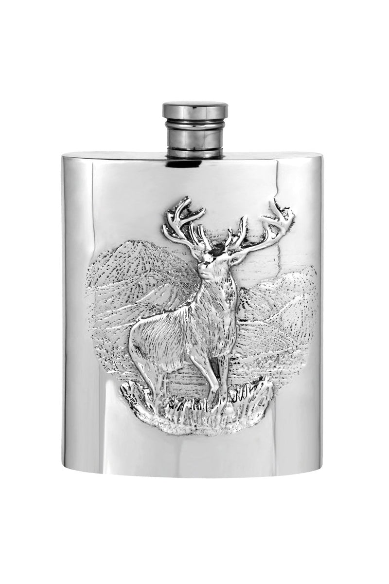 Pewter Hip Flask Stag Design 6oz