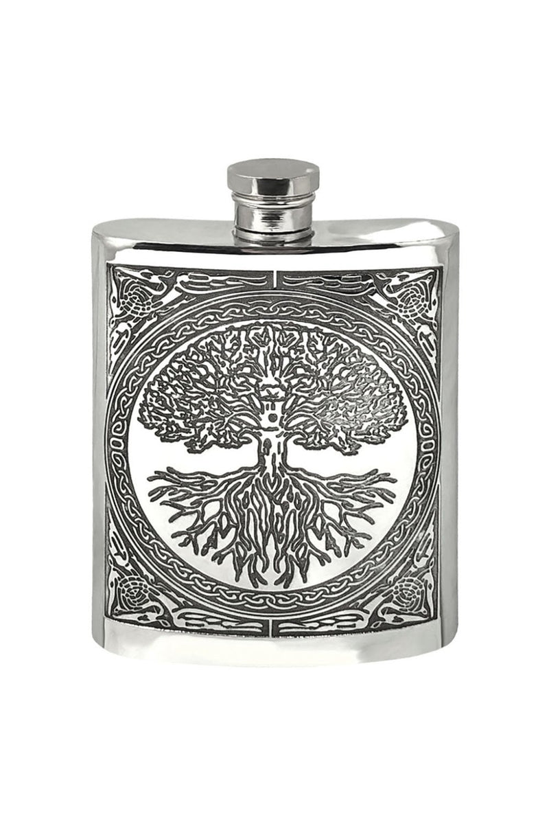 Pewter Hip Flask Celtic Tree of Life 6oz