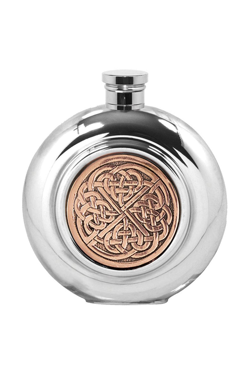 Round Pewter Hip Flask Copper Celtic Knot 6oz