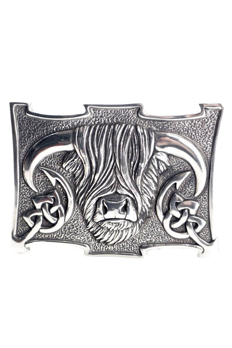 Belt Buckle Highland Cow Polished Pewter