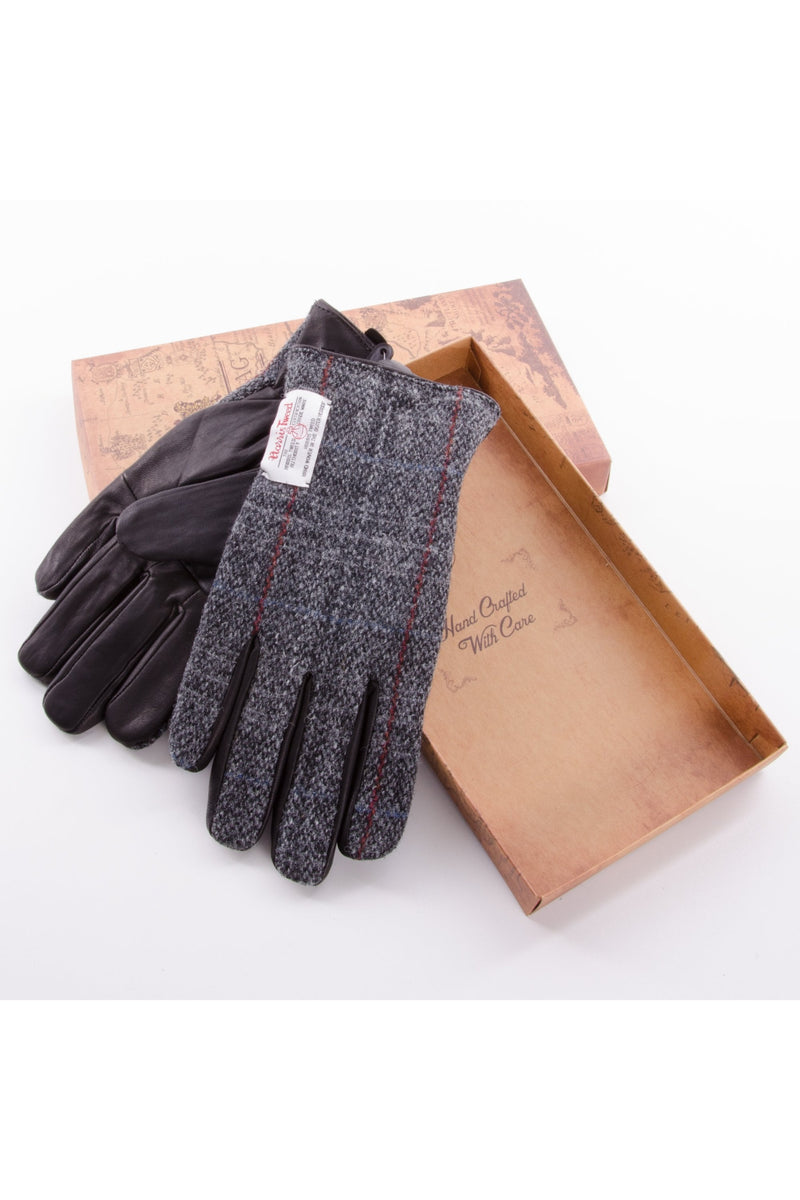 Gloves Harris Tweed Grey/Red