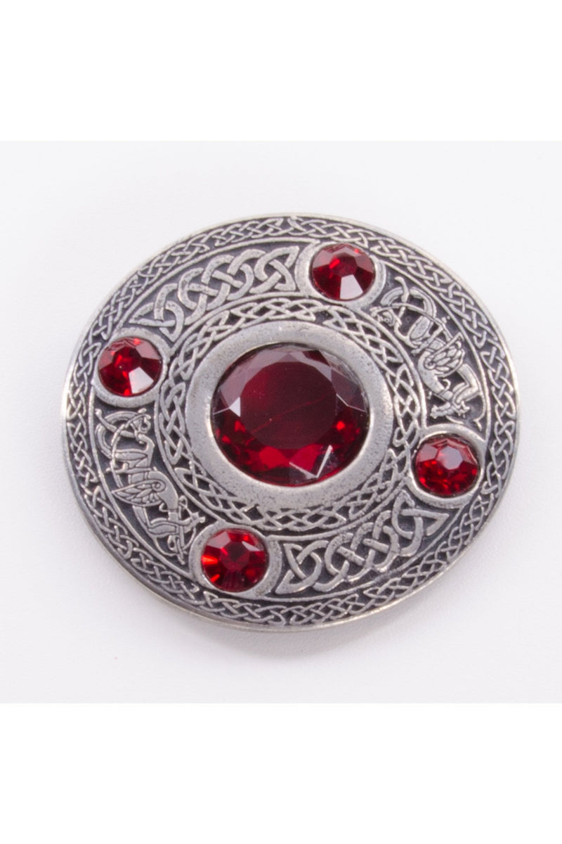 5 Stone Plaid Brooch Ruby Red