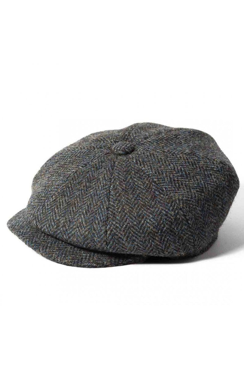 Carloway Herringbone Harris Tweed Newsboy Cap Grey