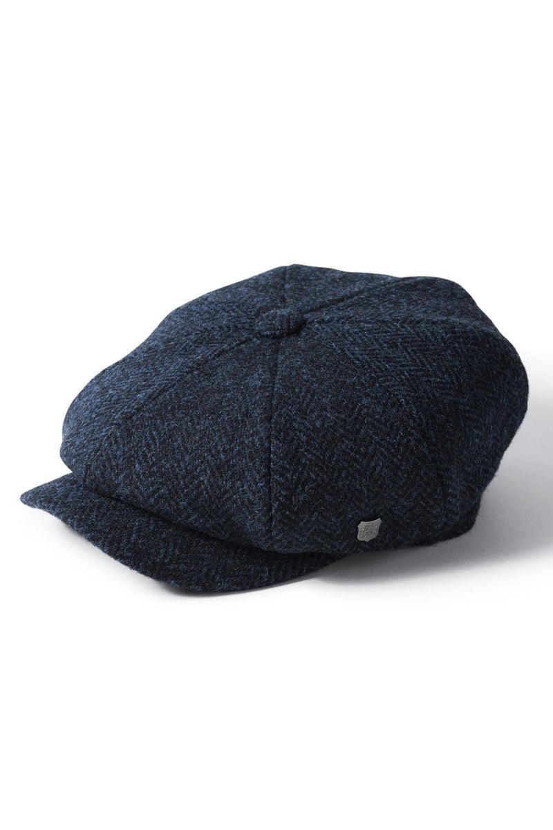 Carloway Herringbone Harris Tweed Newsboy Cap Navy