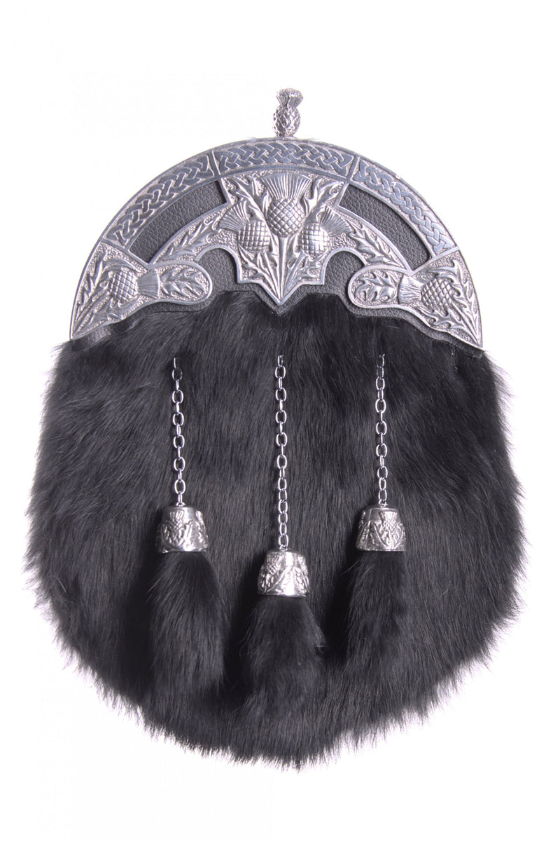 Sporran Thistle Celtic Polished Black Rabbit