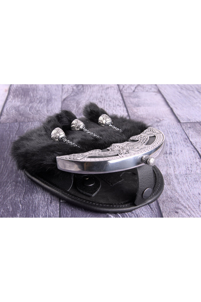 Sporran Thistle Celtic Polished Black Rabbit
