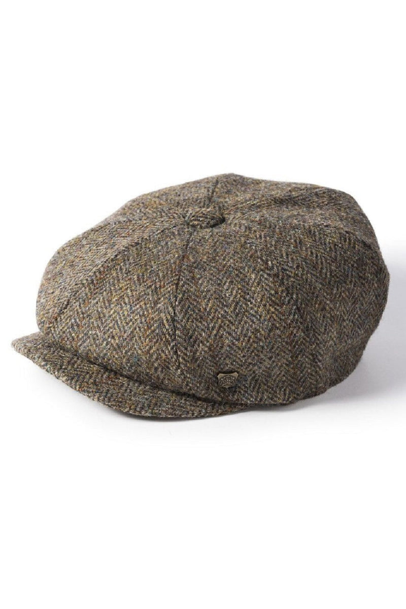 Carloway Herringbone Harris Tweed Newsboy Cap Brown/Green
