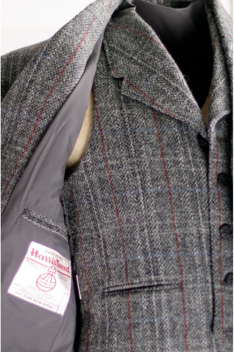 K2 Kilt Jacket & Vest Harris Tweed Charcoal and Red Check
