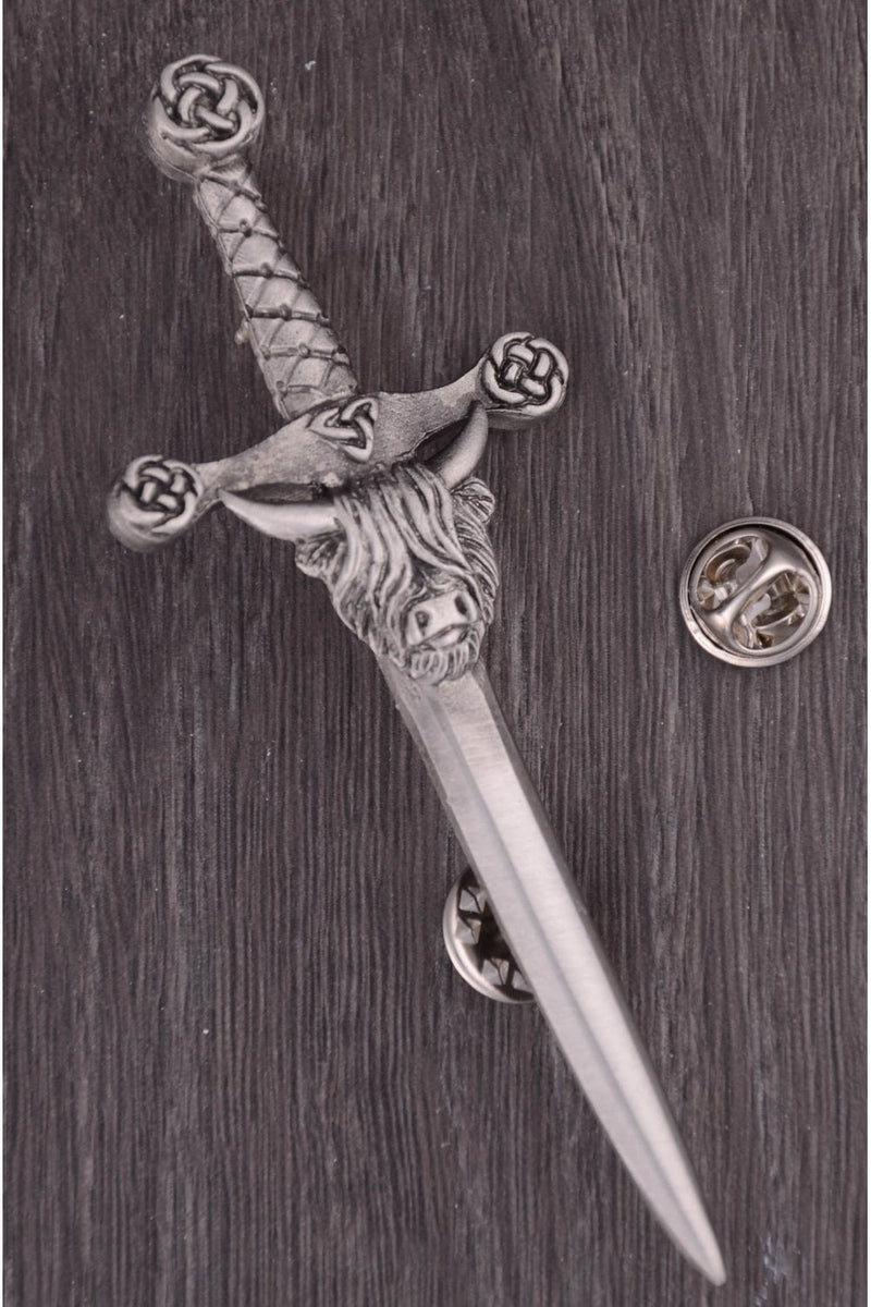 Pewter Kilt Pin Highland Coo Antique