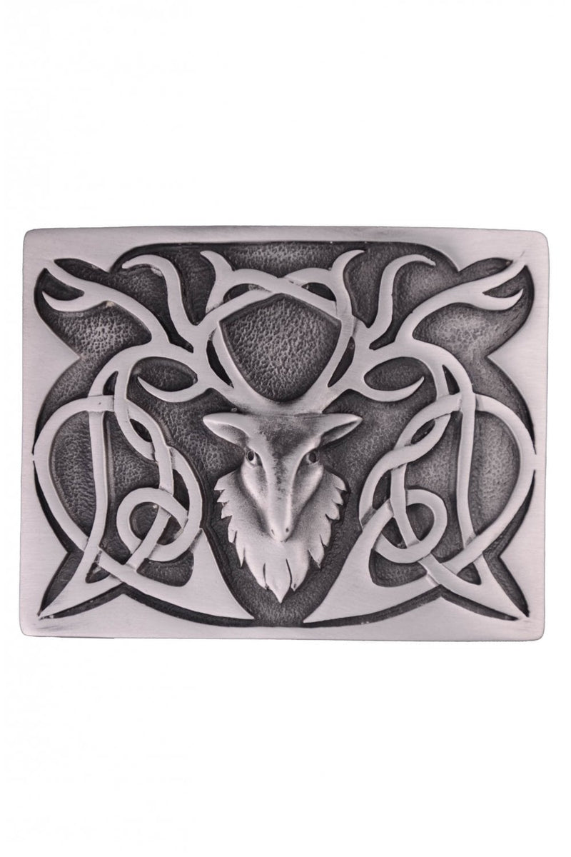 Belt Buckle Stag Antique Matt Pewter