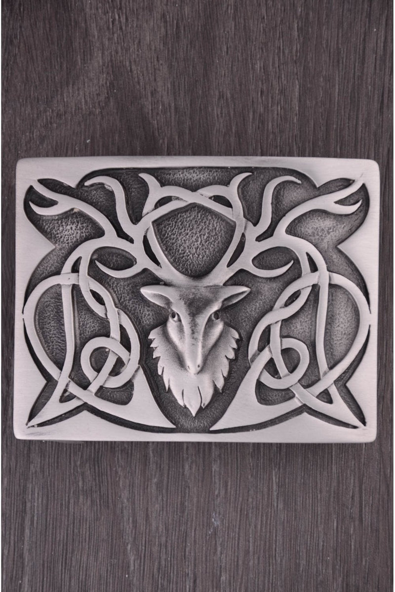 Belt Buckle Stag Antique Matt Pewter