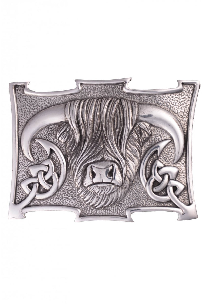 Belt Buckle Highland Cow Polished Pewter