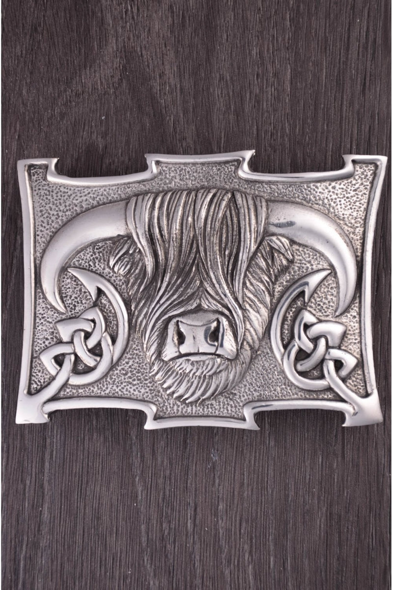 Belt Buckle Highland Cow Polished Pewter