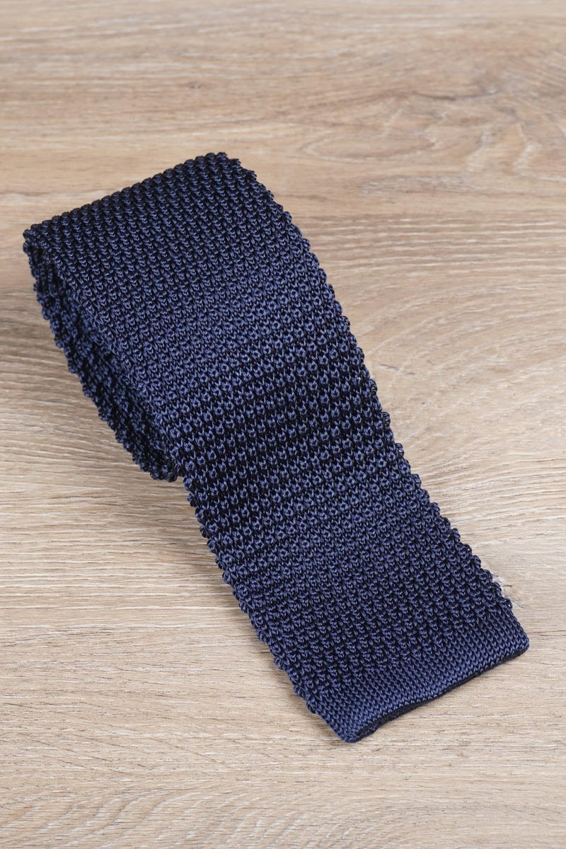 Plain Navy Silk Knitted Tie