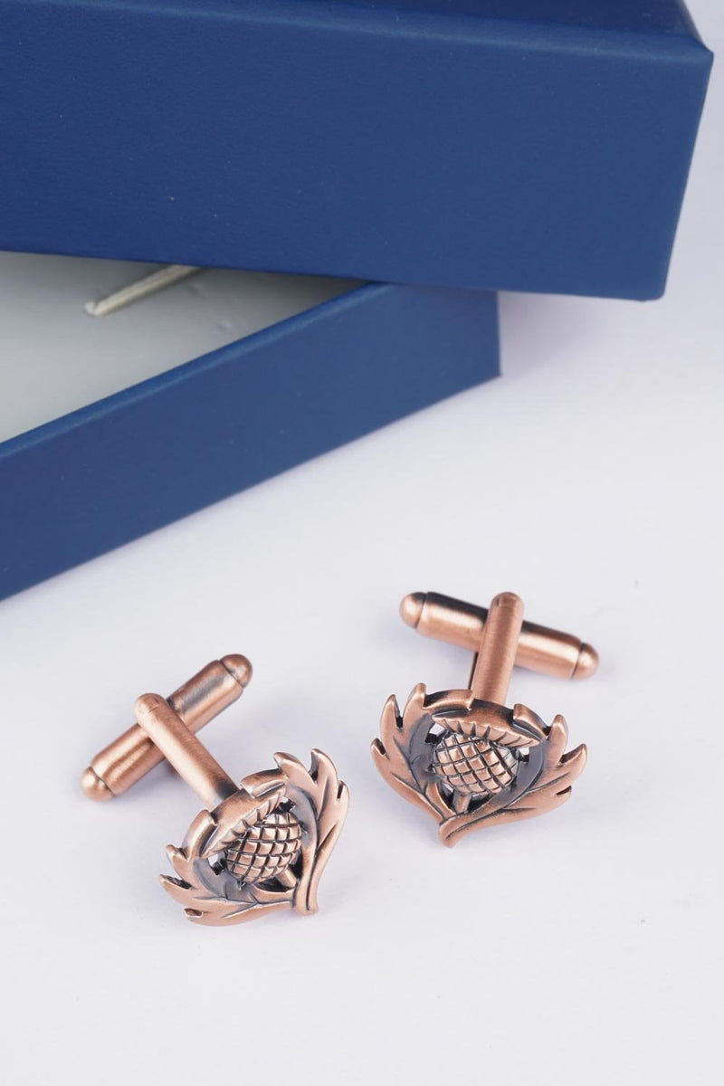 Cufflinks Traditional Thistle Design Copper