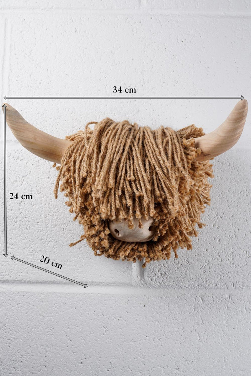 Ailsa Medium Wall-Mounted Highland Cow, Natural Jute