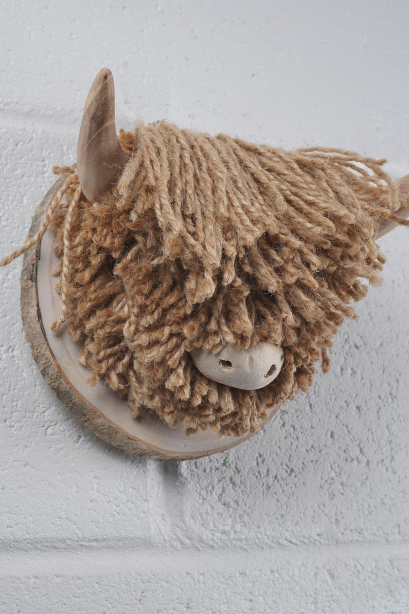 Ailsa Mini Wall-Mounted Highland Cow, Natural Jute