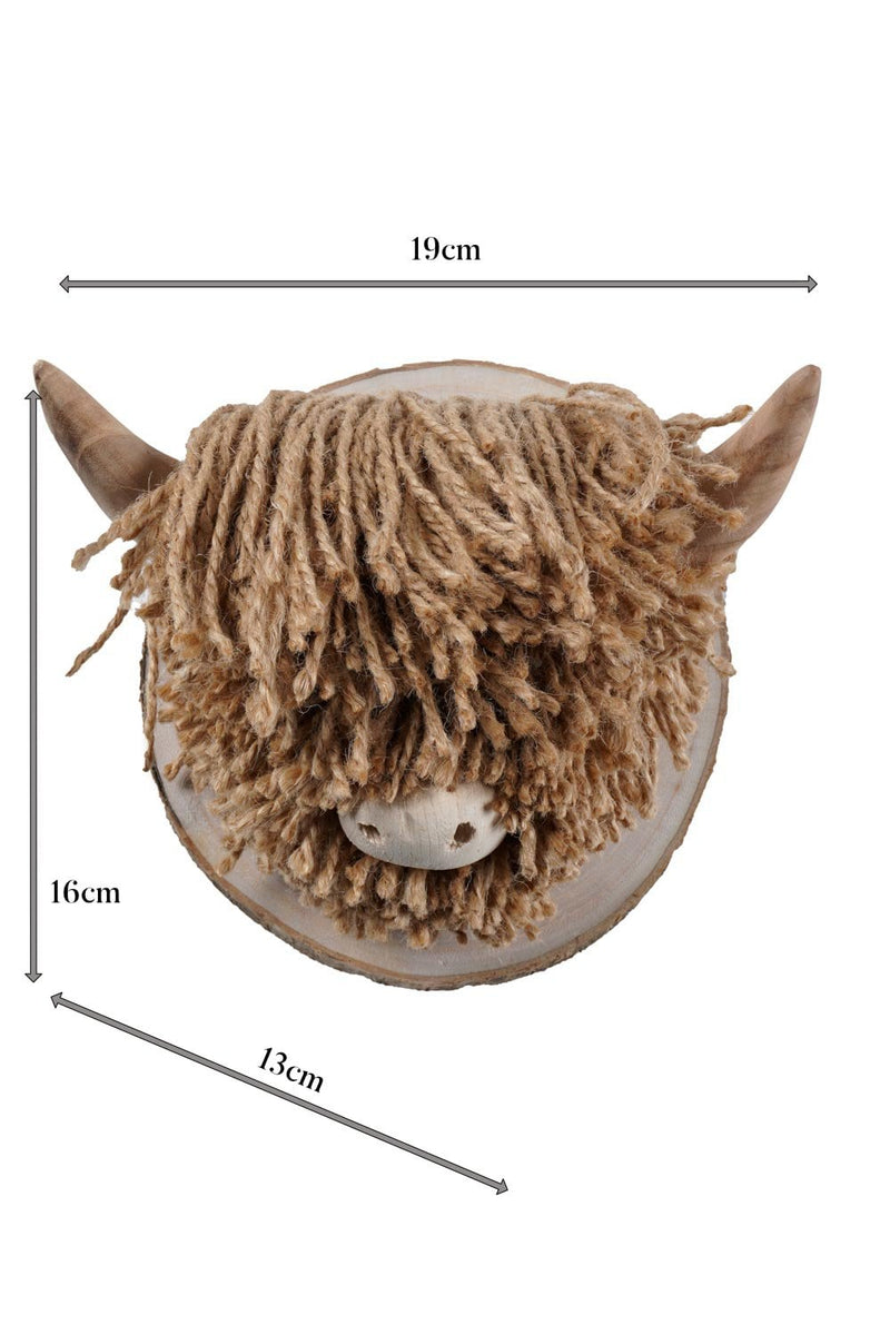 Ailsa Mini Wall-Mounted Highland Cow, Natural Jute