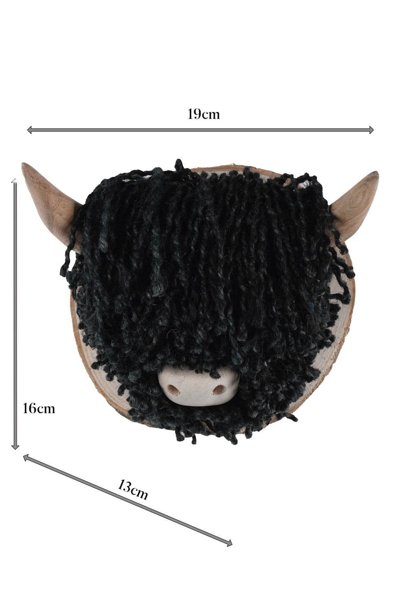 Ailsa Mini Wall-Mounted Highland Cow, Black Jute