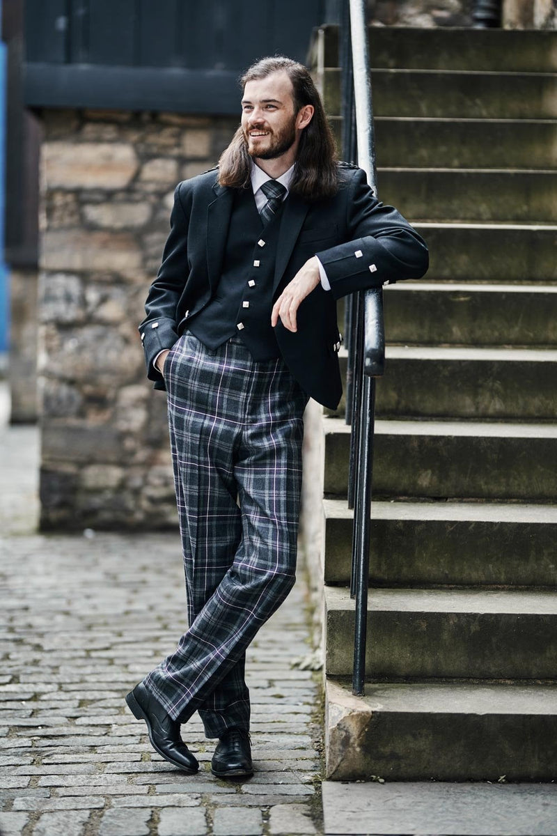 Argyle 5 Button Black Barathea Trews Hire Outfit