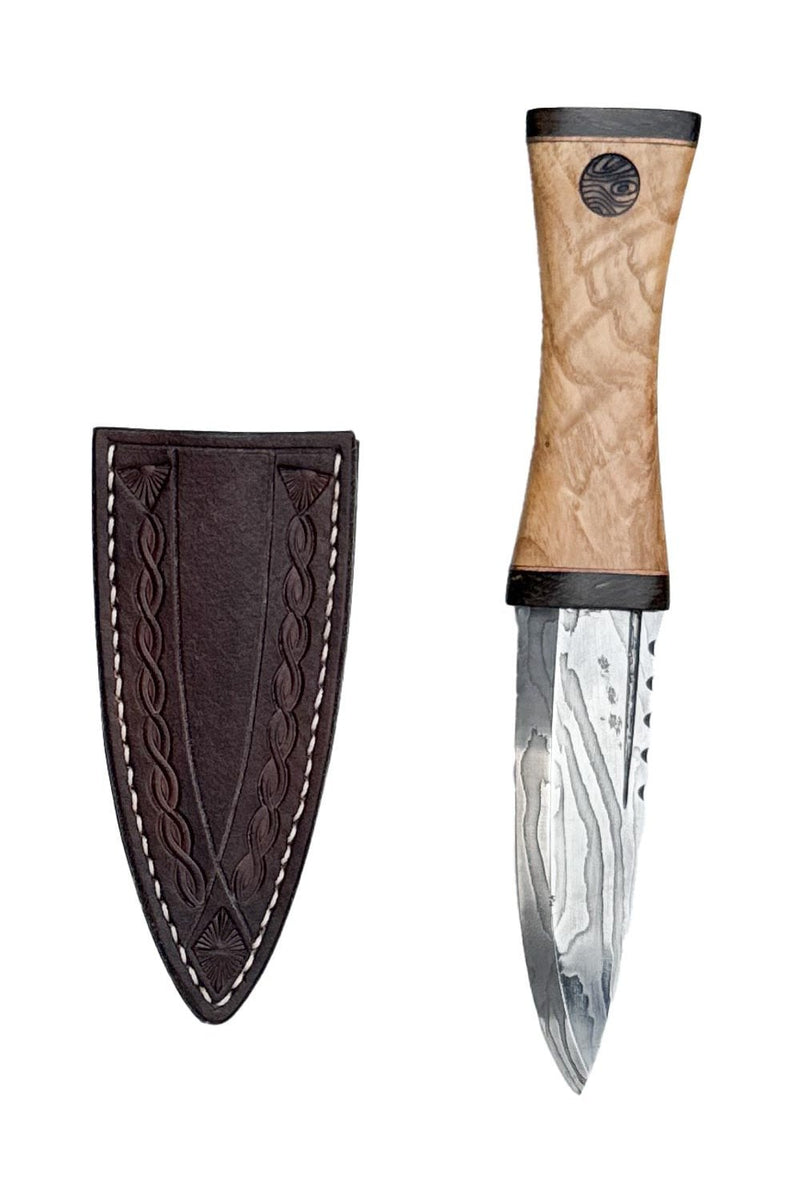 Ash, Brass, and Bog Oak Sgian Dubh with Wild River Forge Damascus Blade