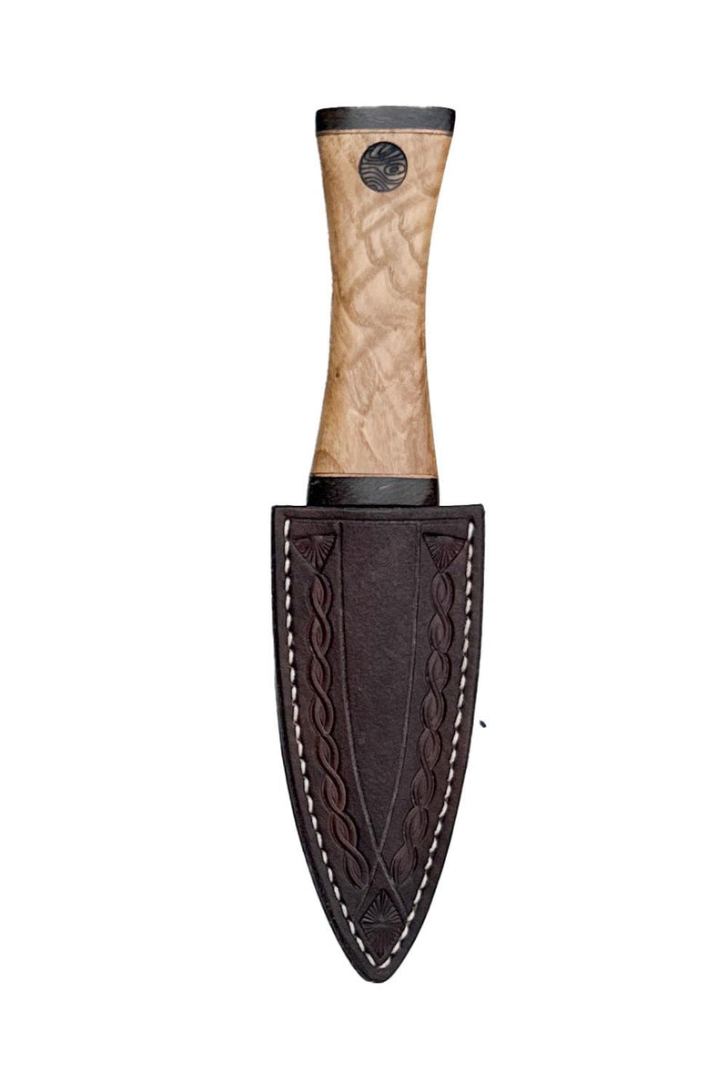 Ash, Brass, and Bog Oak Sgian Dubh with Wild River Forge Damascus Blade
