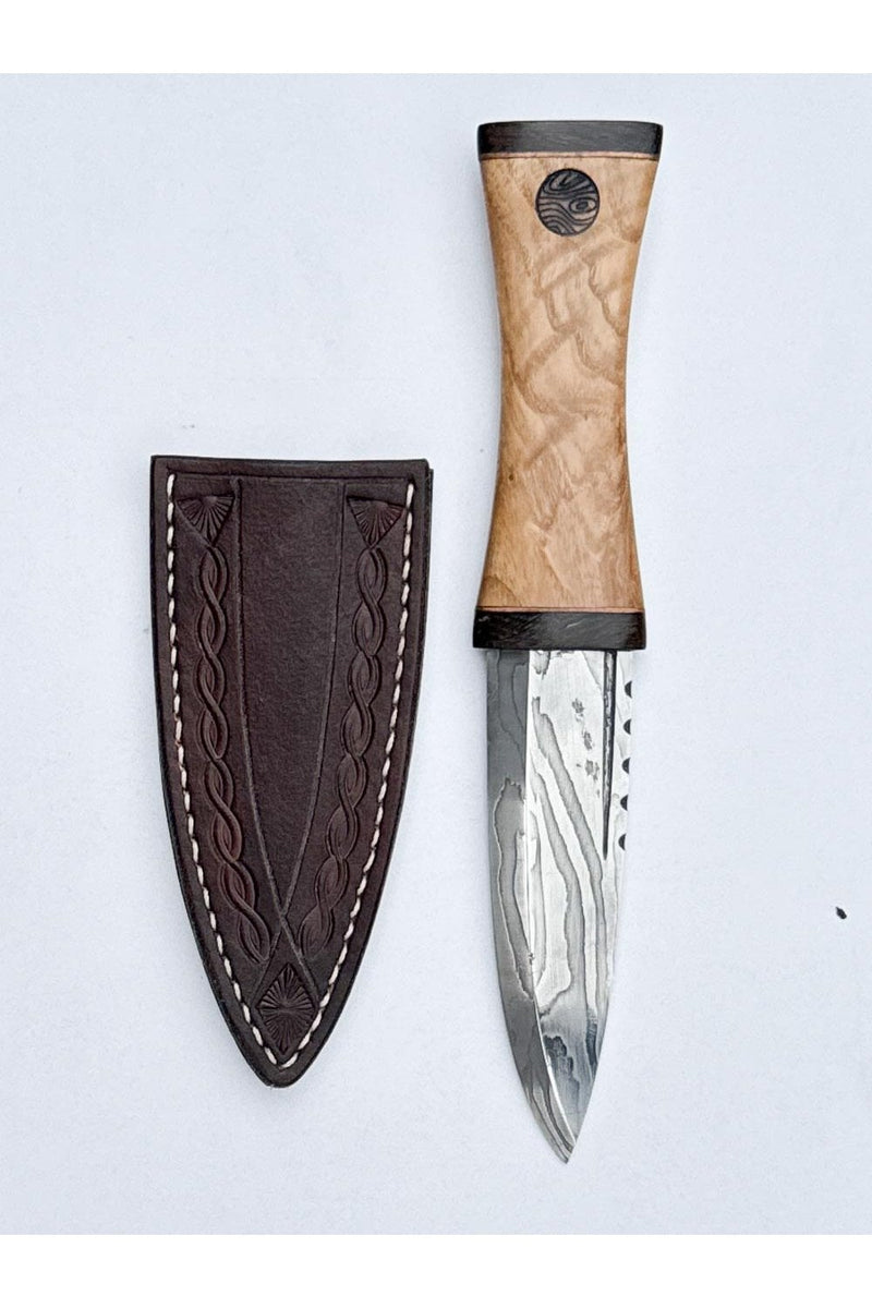 Ash, Brass, and Bog Oak Sgian Dubh with Wild River Forge Damascus Blade