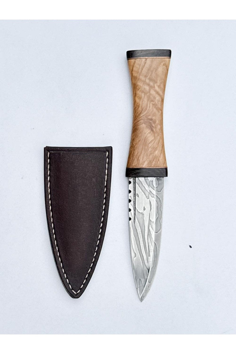 Ash, Brass, and Bog Oak Sgian Dubh with Wild River Forge Damascus Blade