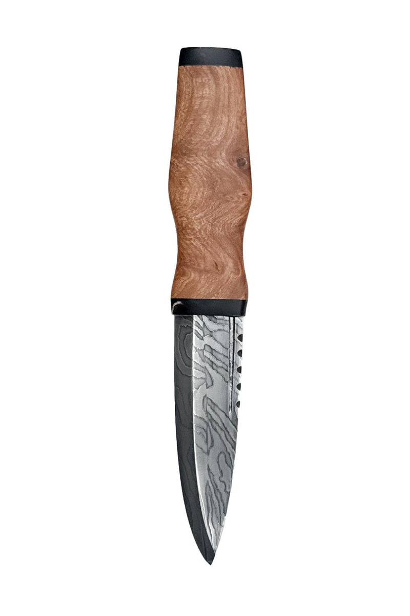 Elm and Bison Horn Sgian Dubh with Wild River Forge Damascus Blade