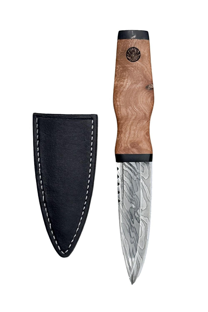 Elm and Bison Horn Sgian Dubh with Wild River Forge Damascus Blade