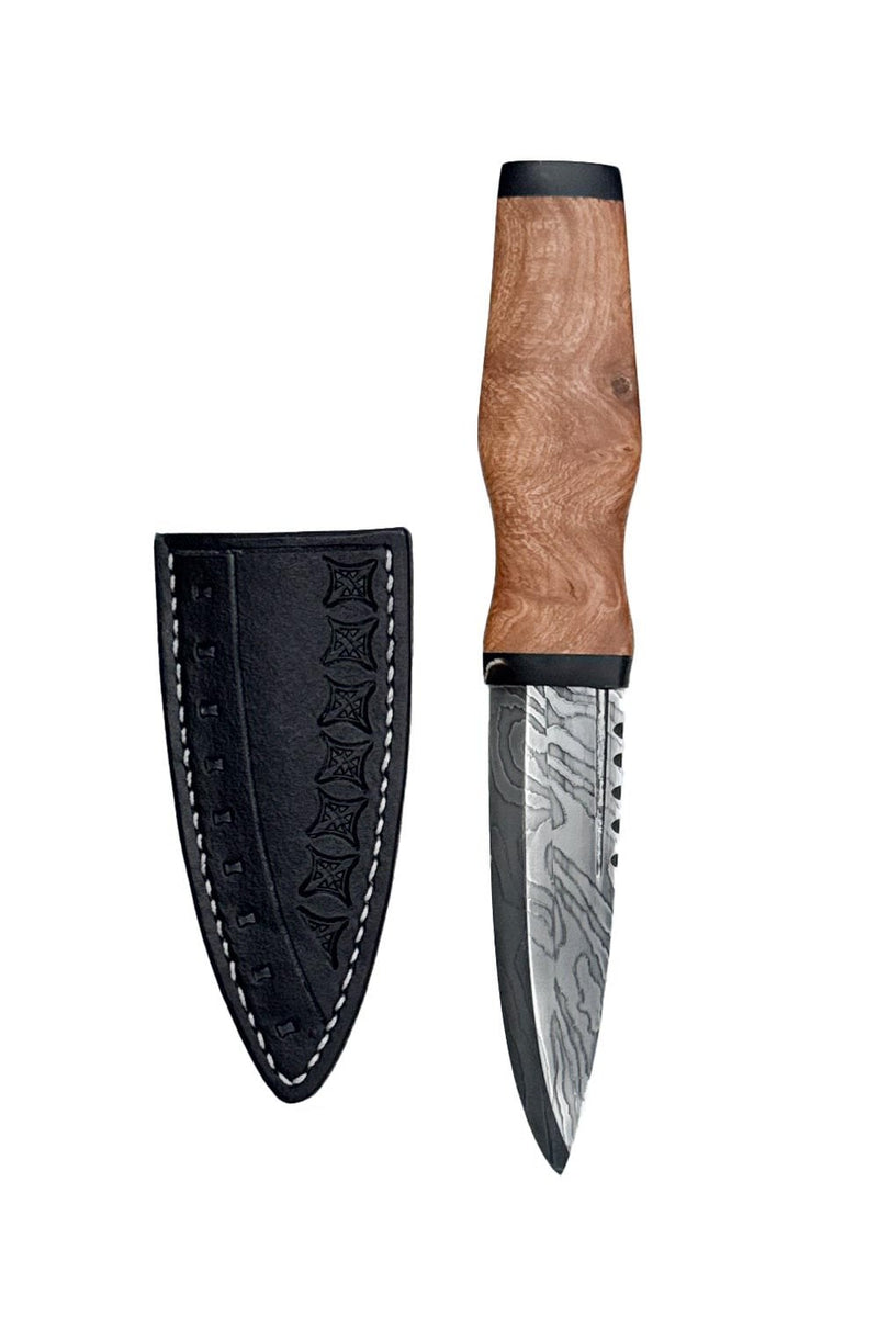 Elm and Bison Horn Sgian Dubh with Wild River Forge Damascus Blade