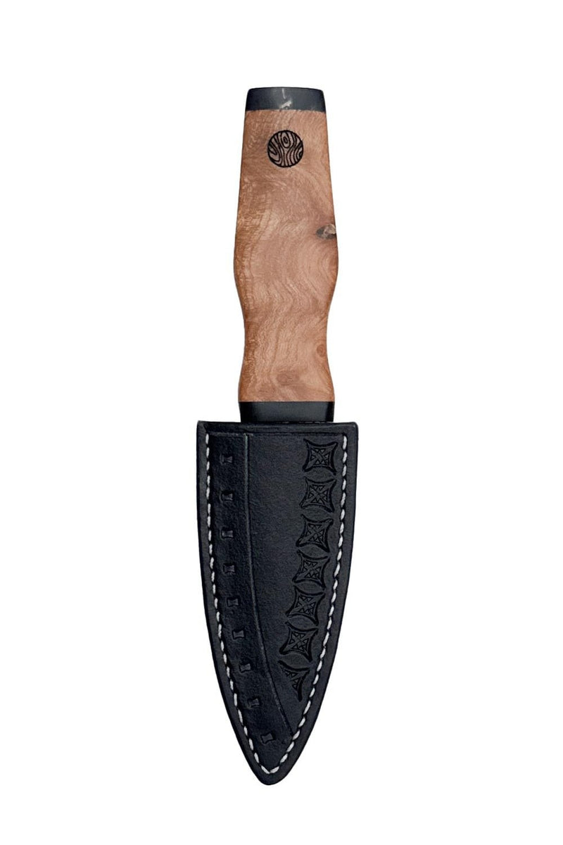 Elm and Bison Horn Sgian Dubh with Wild River Forge Damascus Blade