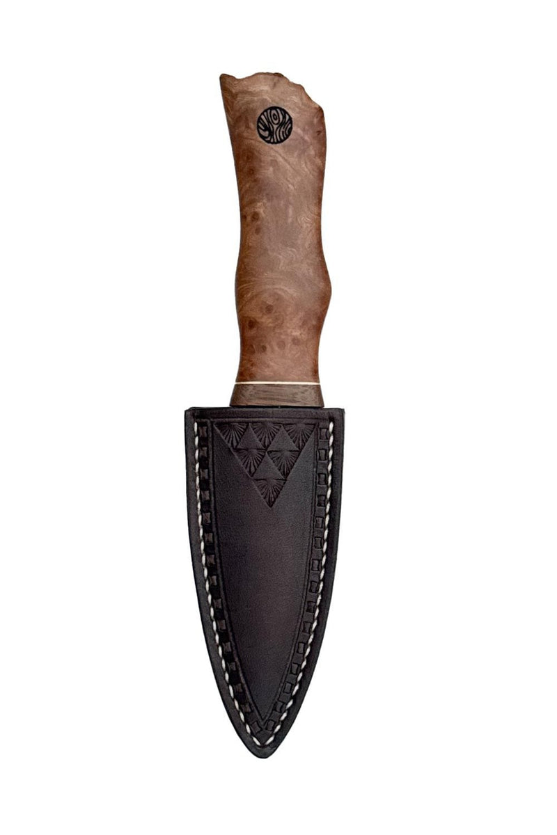 Burr Elm, Brass and Reclaimed Mahogany Sgian Dubh with Wild River Forge Blade