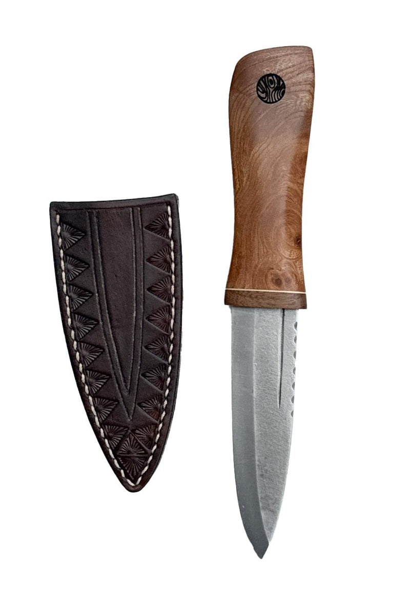 Elm, Brass and Reclaimed Mahogany Sgian Dubh with Wild River Forge Blade