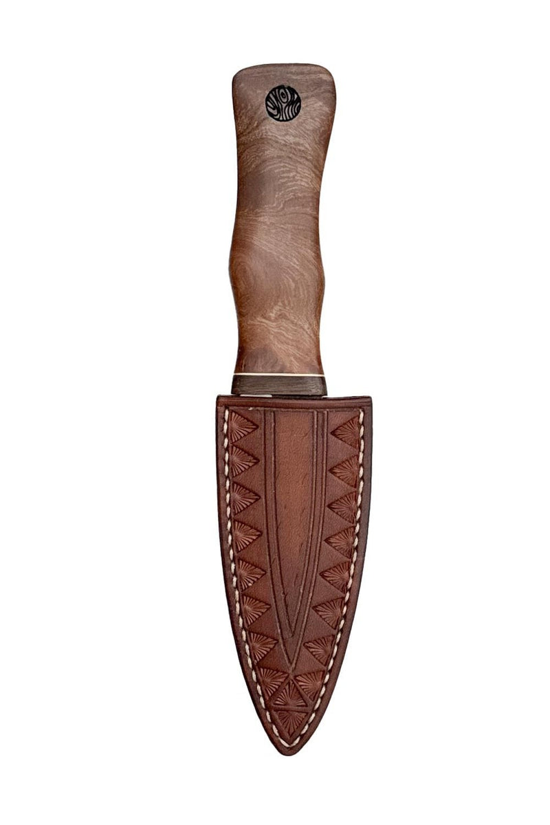 Elm, Brass and Reclaimed Mahogany Sgian Dubh with Wild River Forge Blade