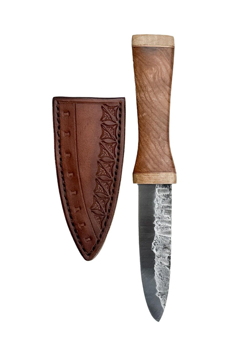 Elm, Brass and Sycamore Sgian Dubh on a Wild Forge Blade