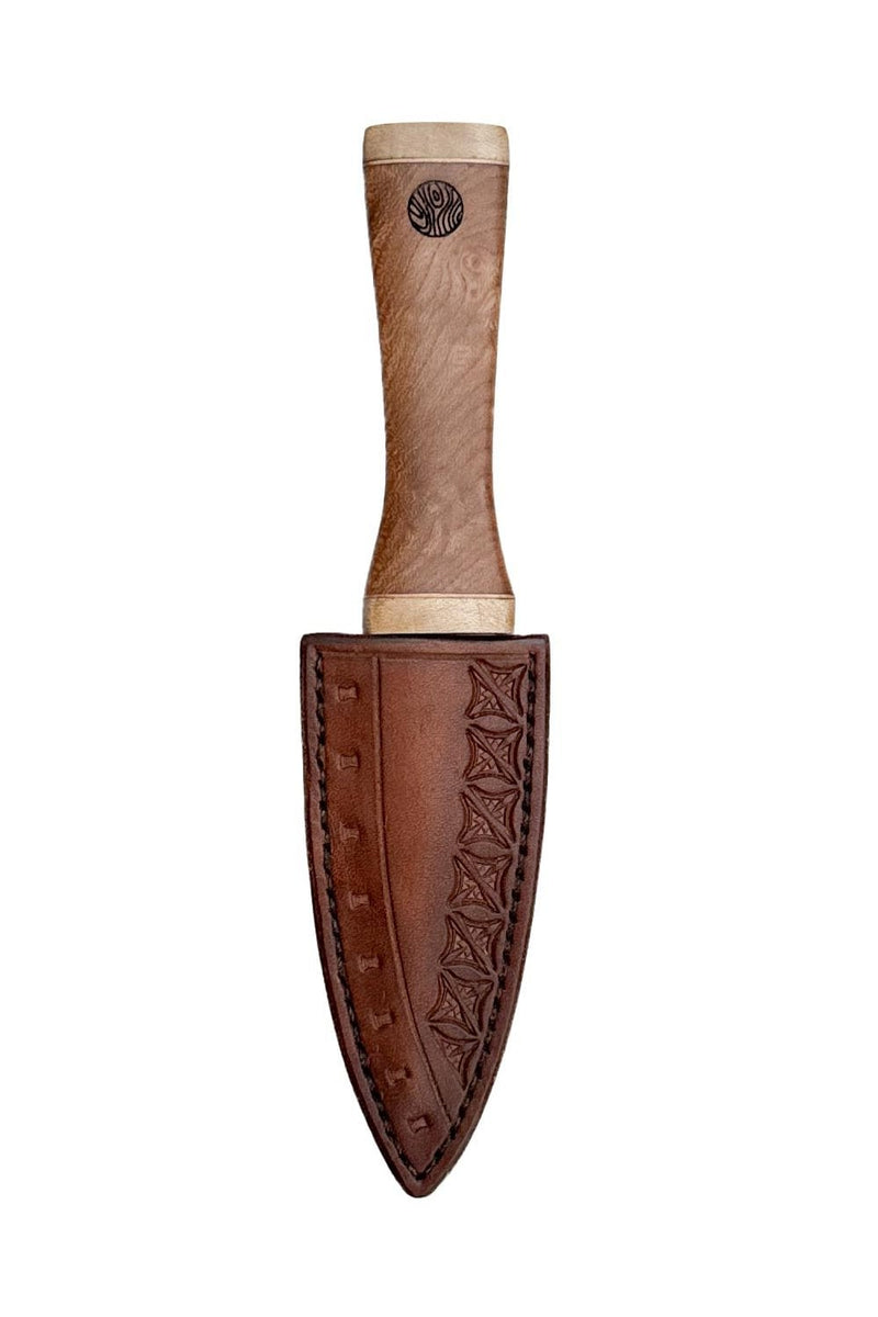 Elm, Brass and Sycamore Sgian Dubh on a Wild Forge Blade