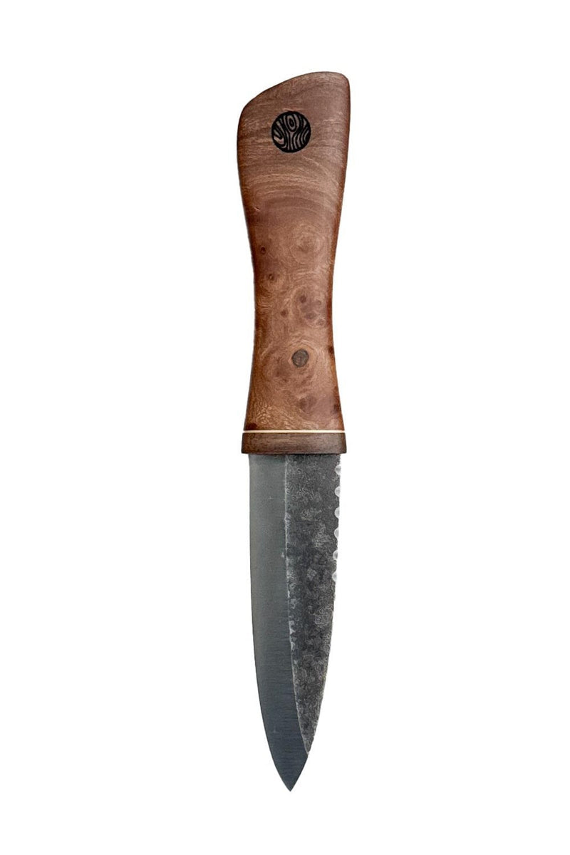 Burr Elm, Brass and Reclaimed Mahogany Sgian Dubh with Wild River Forge Blade
