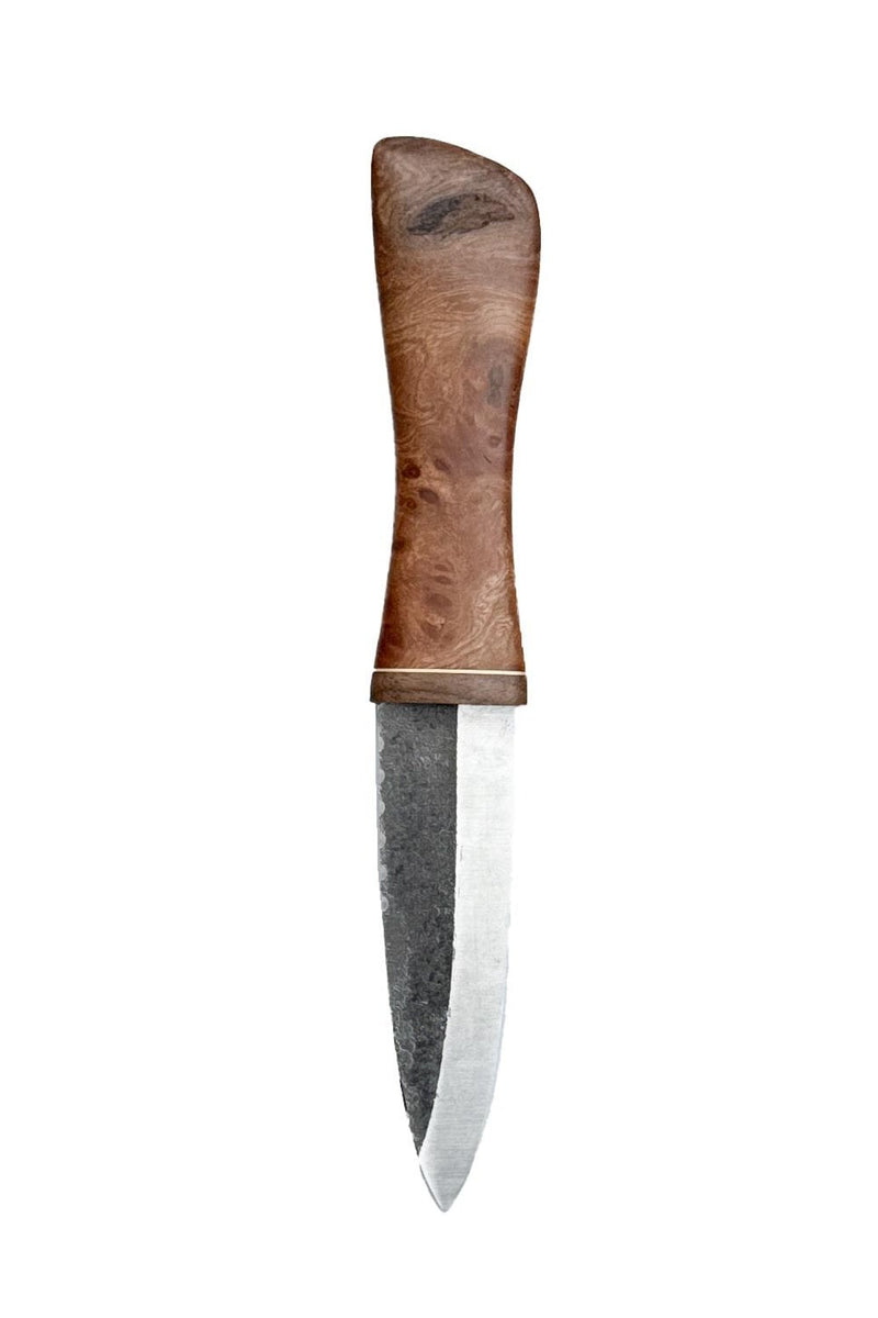 Burr Elm, Brass and Reclaimed Mahogany Sgian Dubh with Wild River Forge Blade