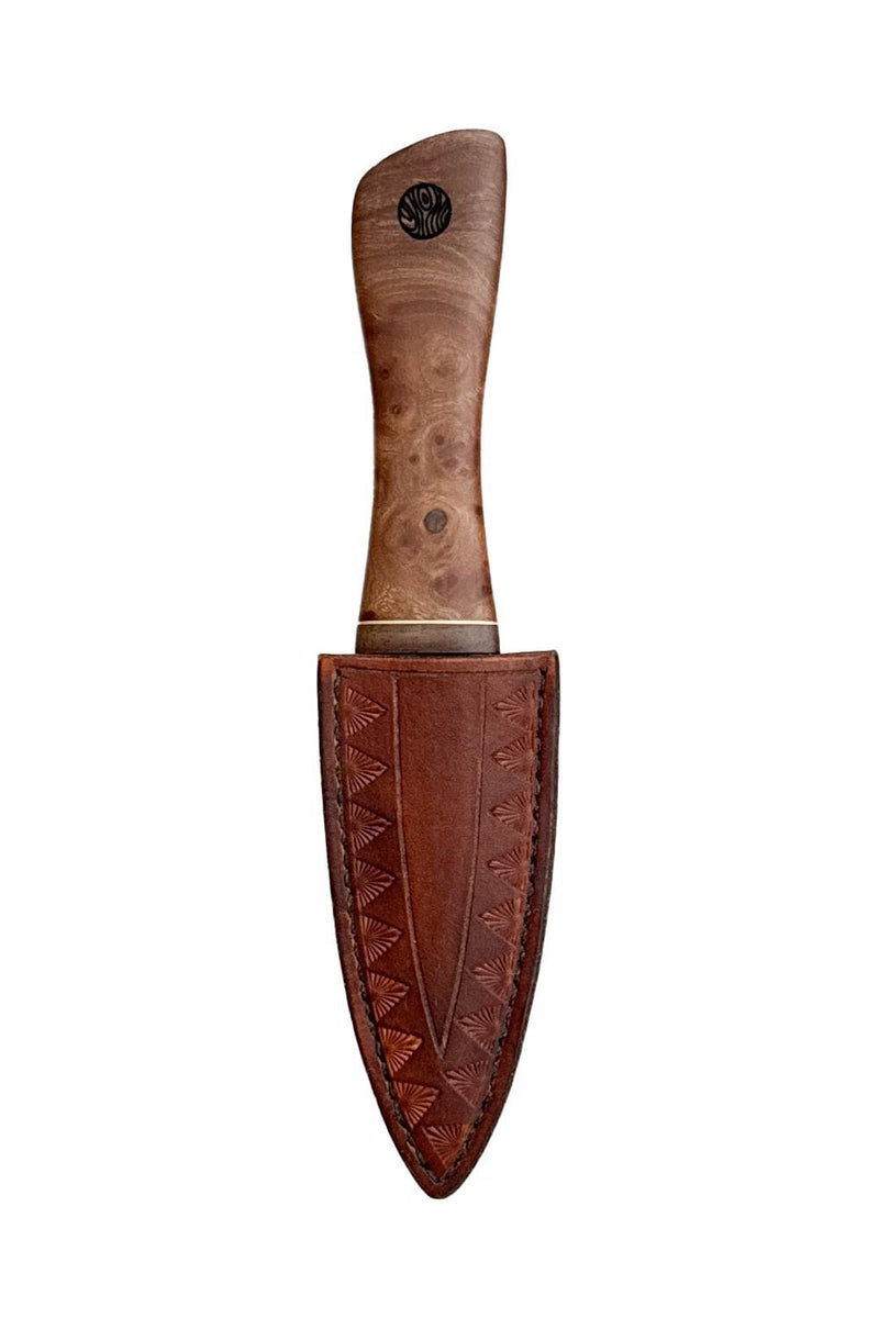 Burr Elm, Brass and Reclaimed Mahogany Sgian Dubh with Wild River Forge Blade