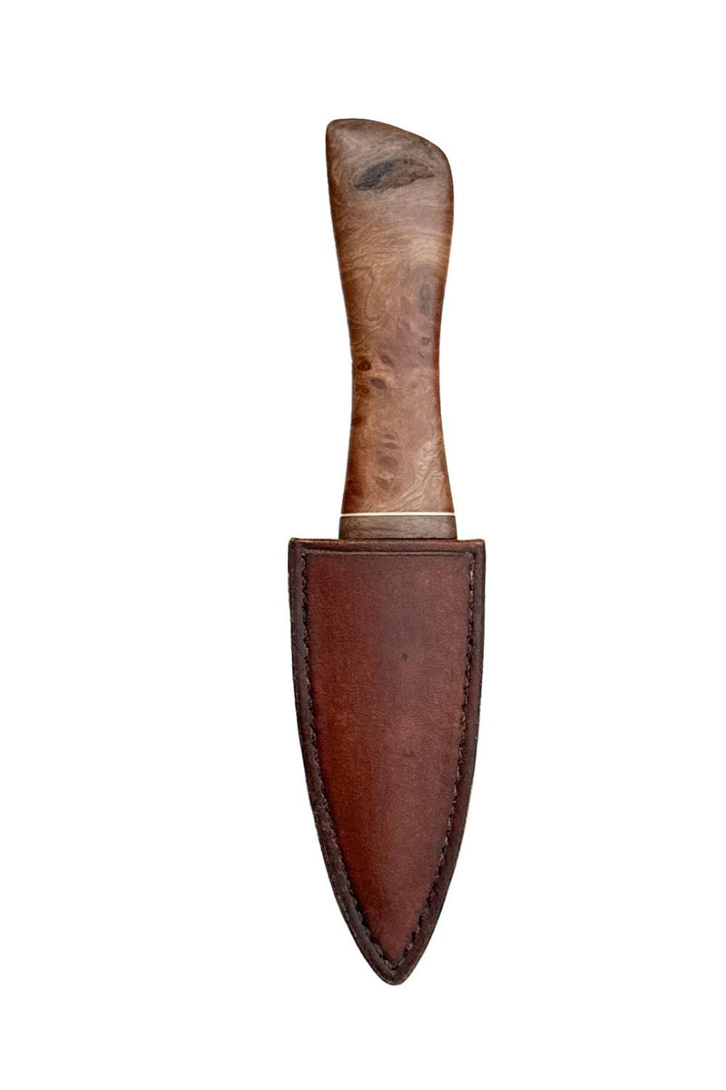 Burr Elm, Brass and Reclaimed Mahogany Sgian Dubh with Wild River Forge Blade