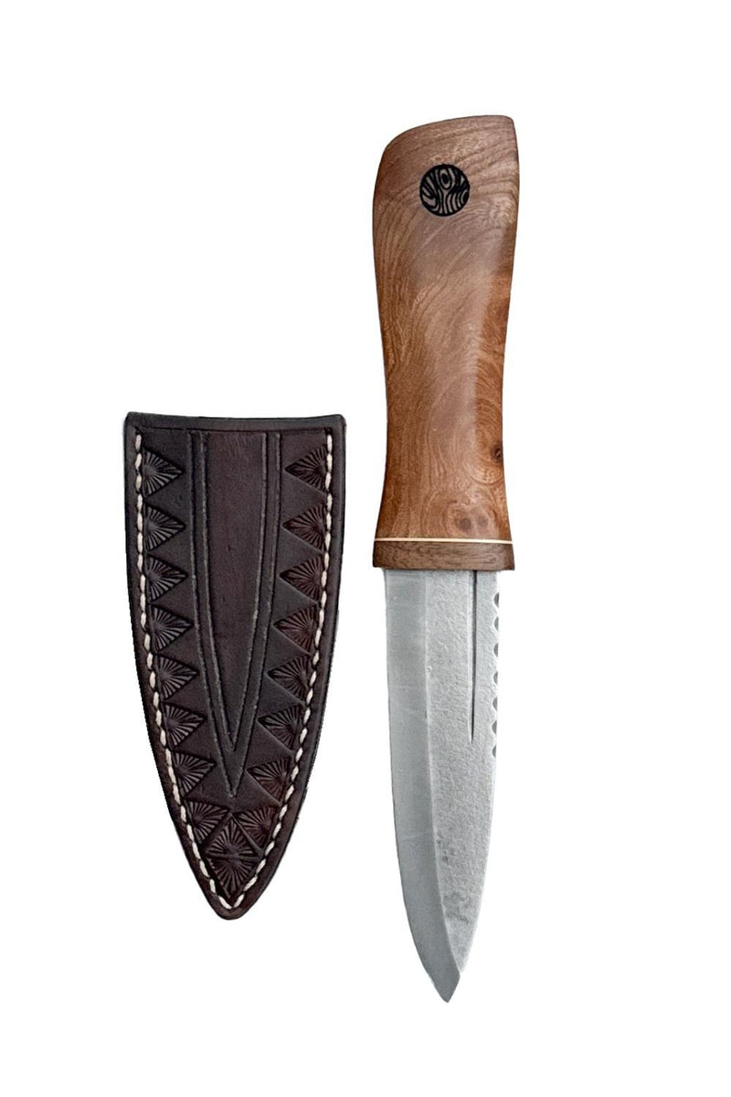 Burr Elm and Brass Sgian Dubh with Wild River Forge Blade
