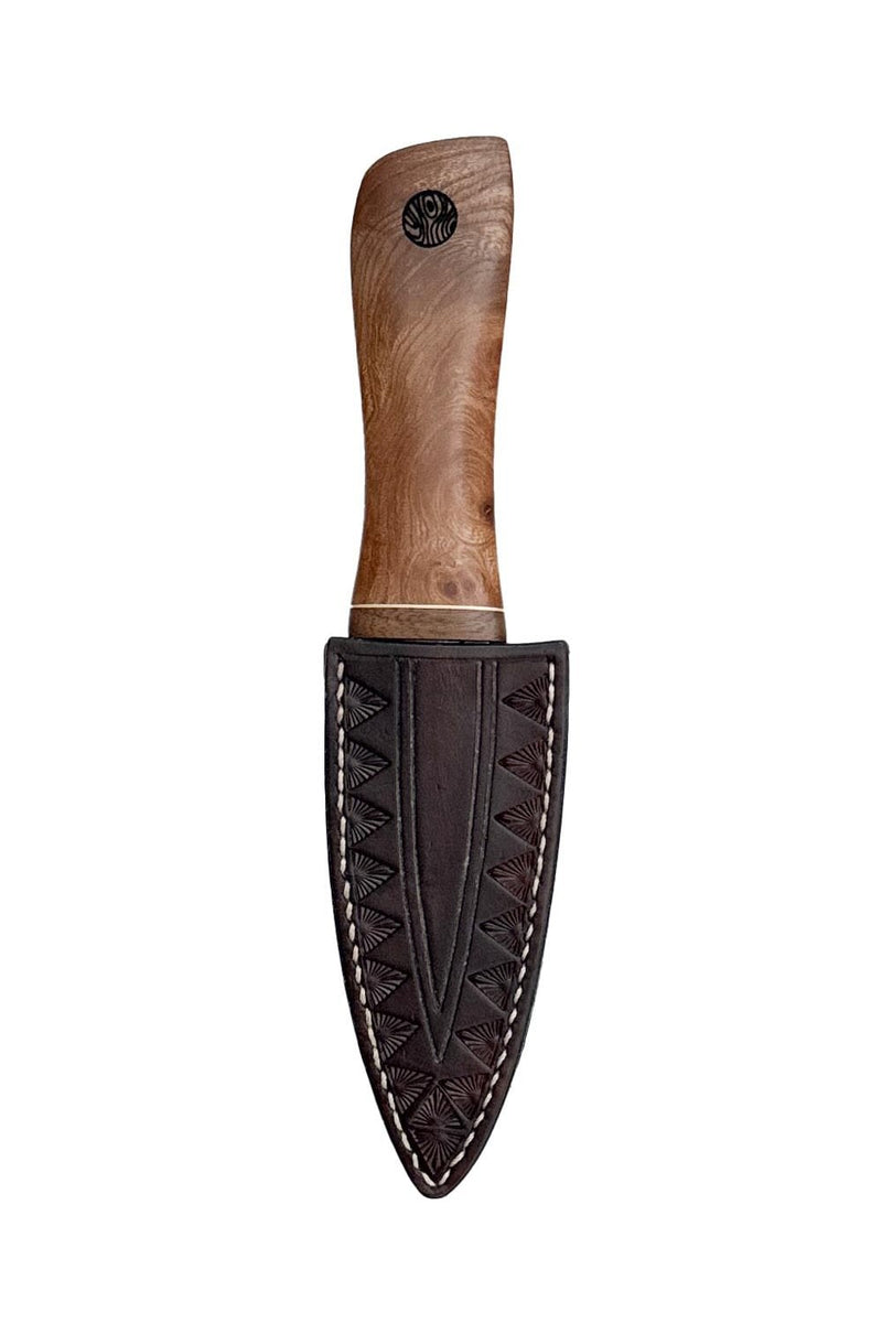 Burr Elm and Brass Sgian Dubh with Wild River Forge Blade