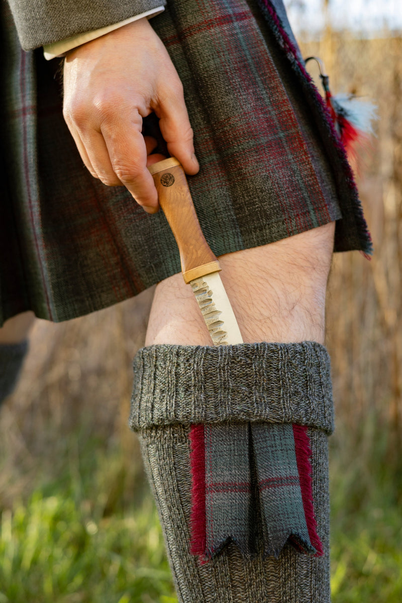 Elm, Brass and Sycamore Sgian Dubh on a Wild Forge Blade