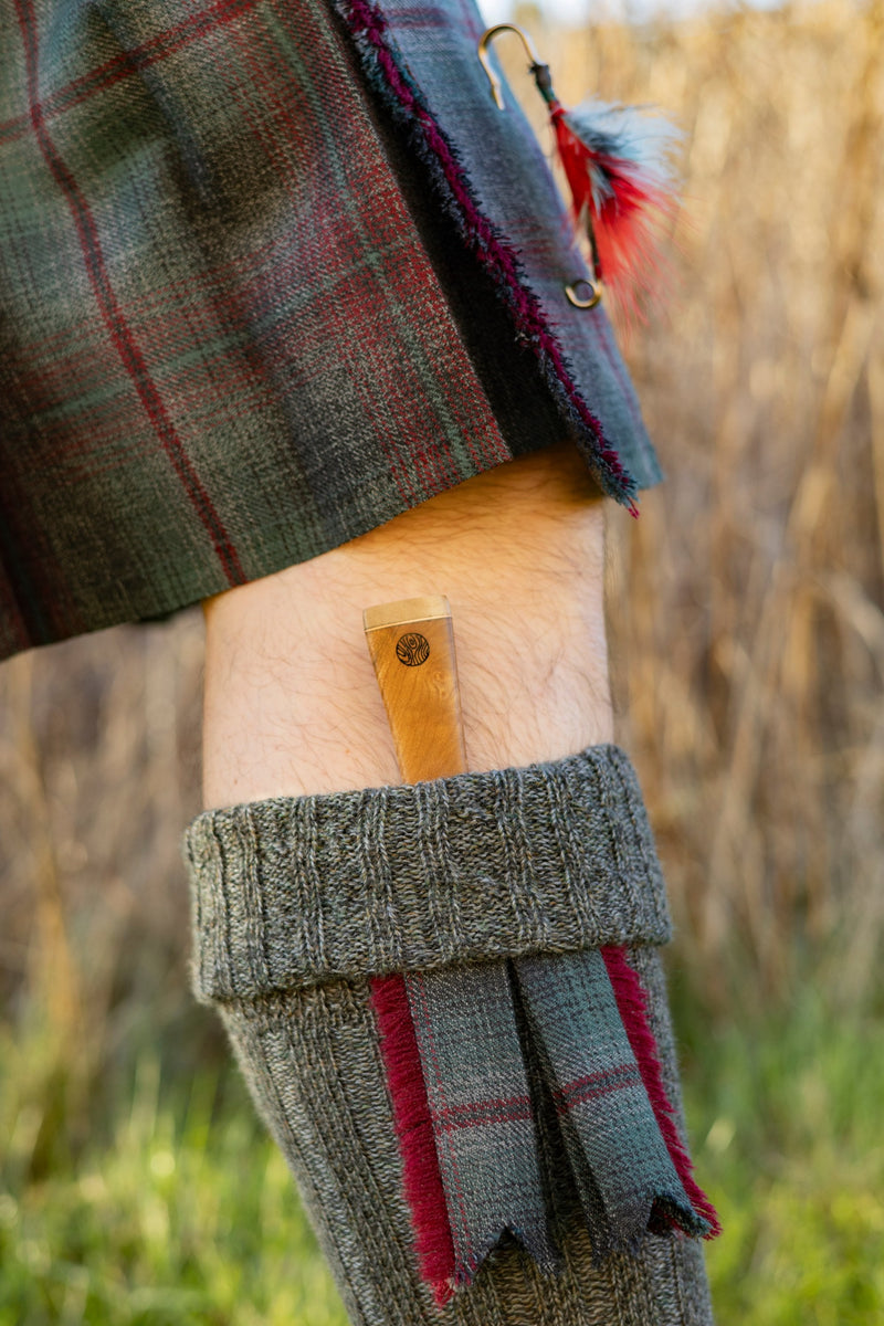 Elm, Brass and Sycamore Sgian Dubh on a Wild Forge Blade