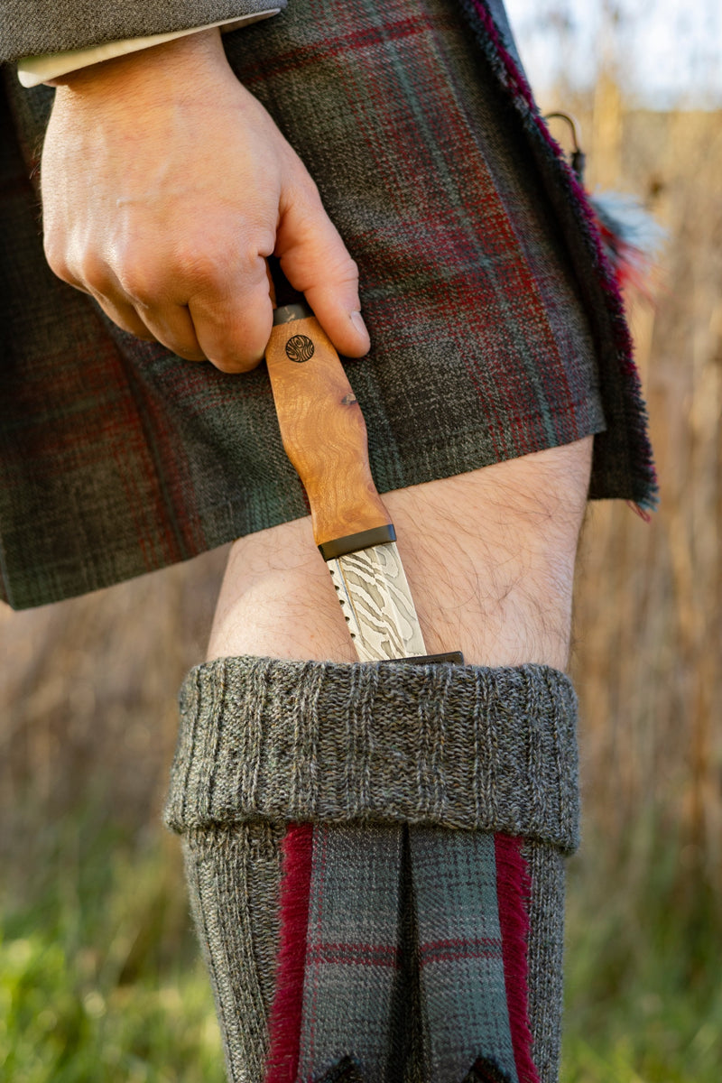 Elm and Bison Horn Sgian Dubh with Wild River Forge Damascus Blade