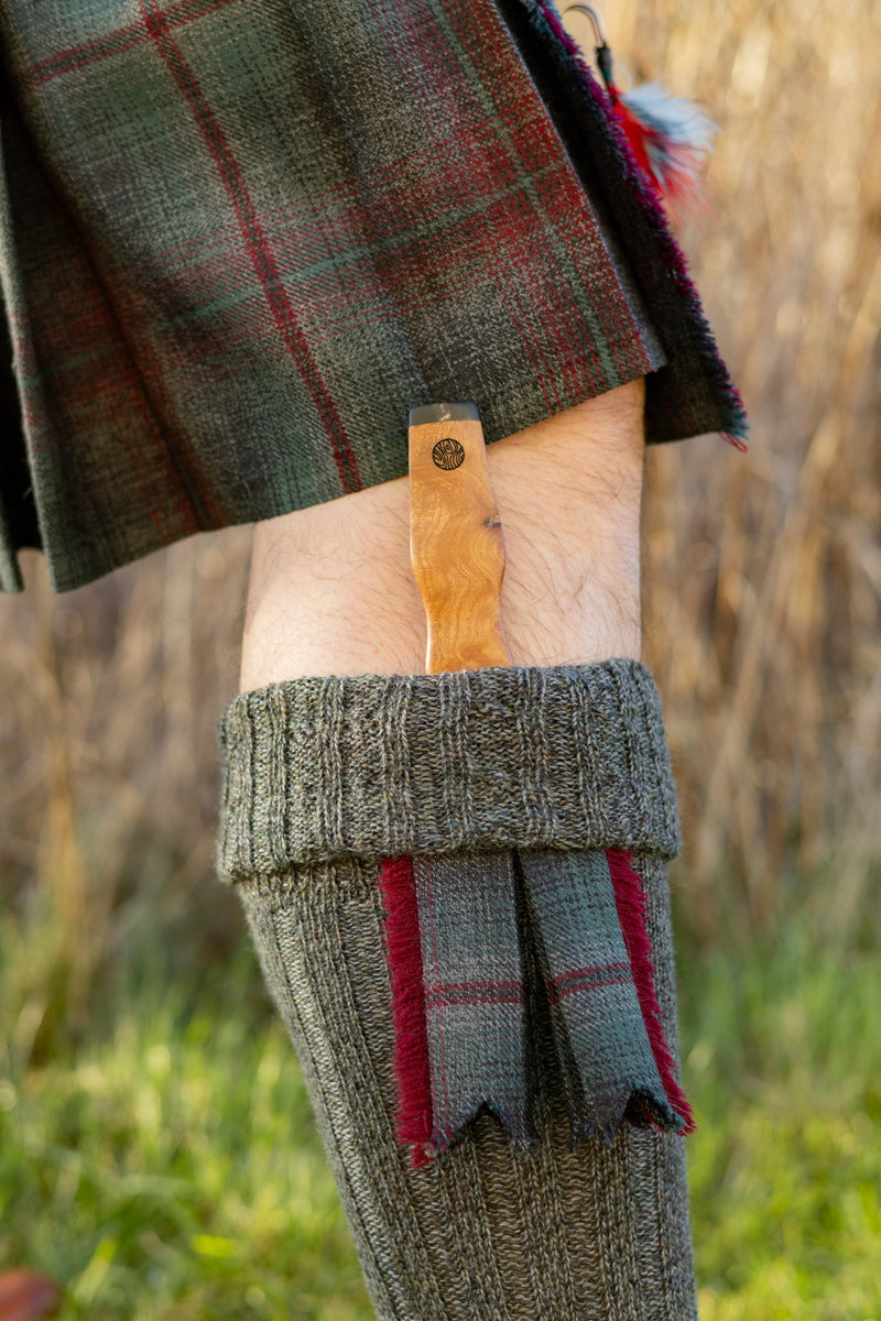 Elm and Bison Horn Sgian Dubh with Wild River Forge Damascus Blade