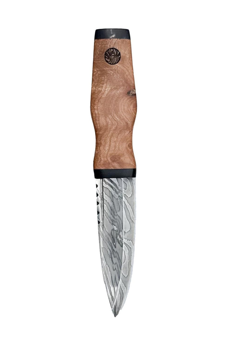 Elm and Bison Horn Sgian Dubh with Wild River Forge Damascus Blade