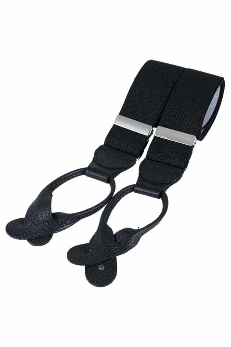 Black Rolled Leather End Button Braces
