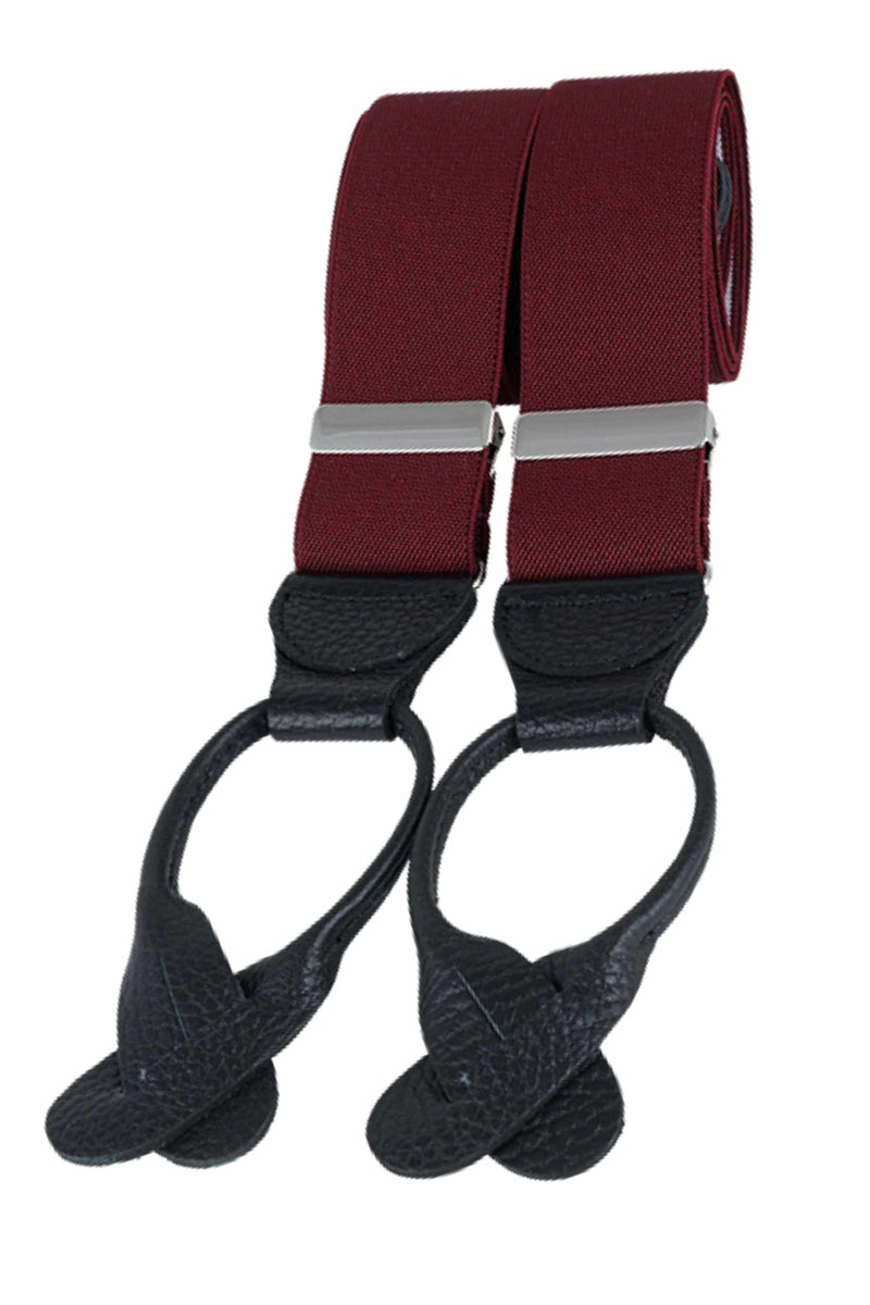 Burgundy Rolled Leather End Button Braces